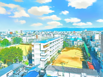 都会の学校俯瞰【背景素材_夕方差分+空くり抜きセット】 [Re;creating_world]