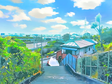 住宅へと続く階段【背景素材_夕方差分+空くり抜きセット】 [Re;creating_world]