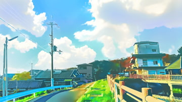 ため池と郊外の宅地【背景素材_夕方差分+空くり抜きセット】 [Re;creating_world]