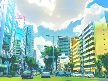 都会の大通り【背景素材_夕方差分+空くり抜きセット】 [Re;creating_world]