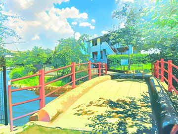 ため池公園前と橋【背景素材_夕方差分+空くり抜きセット】 [Re;creating_world]