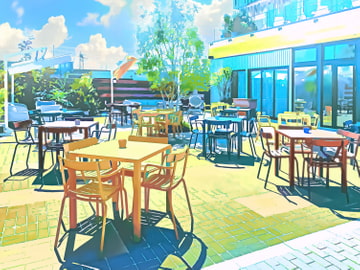 公園のカフェテリア【背景素材_夕方差分+空くり抜きセット】 [Re;creating_world]