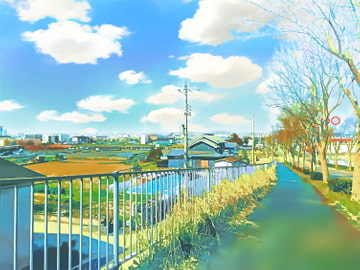 のどかな郊外の道【背景素材_夕方差分+空くり抜きセット】 [Re;creating_world]