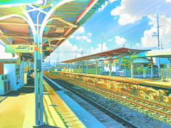 郊外の駅2【背景素材_夕方差分+空くり抜きセット】 [Re;creating_world]