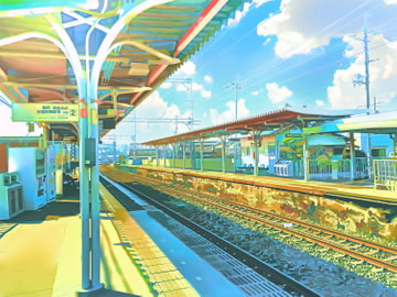 郊外の駅2【背景素材_夕方差分+空くり抜きセット】 [Re;creating_world]