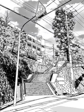 学校前階段/漫画背景【クリスタ対応PSD+トーンと線画セット】 [Re;creating_world]