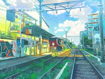 路面電車の駅【背景素材_夕方差分+空くり抜きセット】 [Re;creating_world]