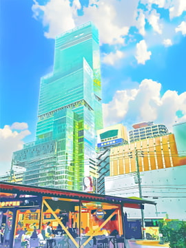 超高層ビル【背景素材_夕方差分+空くり抜きセット】 [Re;creating_world]