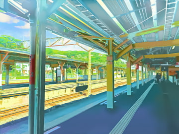 駅のホーム2【背景素材_夕方差分+空くり抜きセット】 [Re;creating_world]