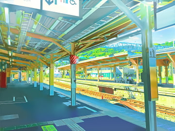 駅のホーム3【背景素材_夕方差分+空くり抜きセット】 [Re;creating_world]