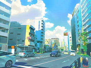 都会の大通り4【背景素材_夕方差分+空くり抜きセット】 [Re;creating_world]