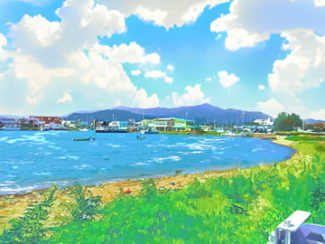 港町と港湾の眺め2【背景素材_夕方差分+空くり抜きセット】 [Re;creating_world]