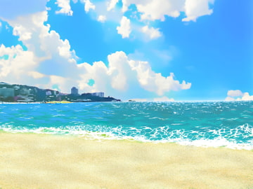 砂浜の海水浴場 【背景素材_夕方差分+空くり抜きセット】 [Re;creating_world]