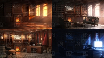 BG_暖炉のある書斎_ver1.0 [BGスポット]